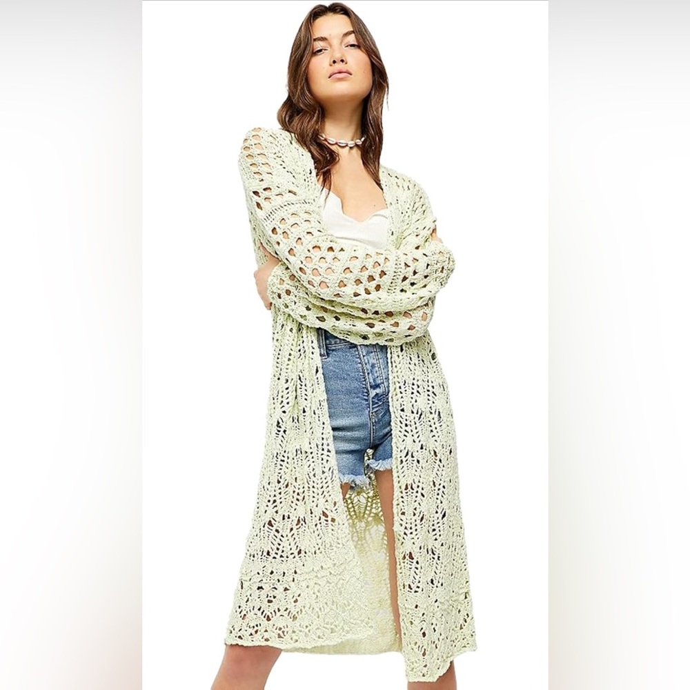 Free People NWT XS Sweet Talker Long Oversized Crochet Cardigan